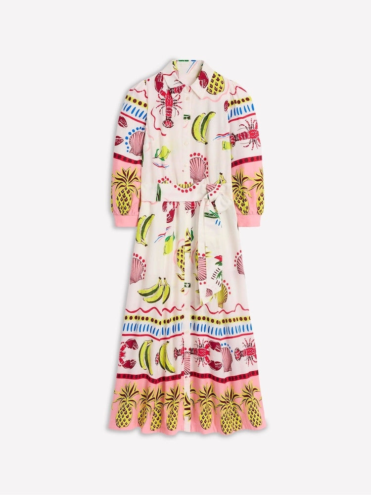Chicbloom Tropical Carnival Shirt Dress - Banana & Lobster Print