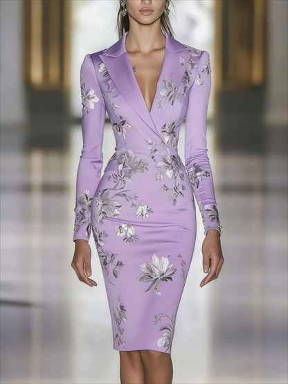 Chicyis Light Blue Floral Blazer Dress - Bodycon Midi Fit - CHICYIS