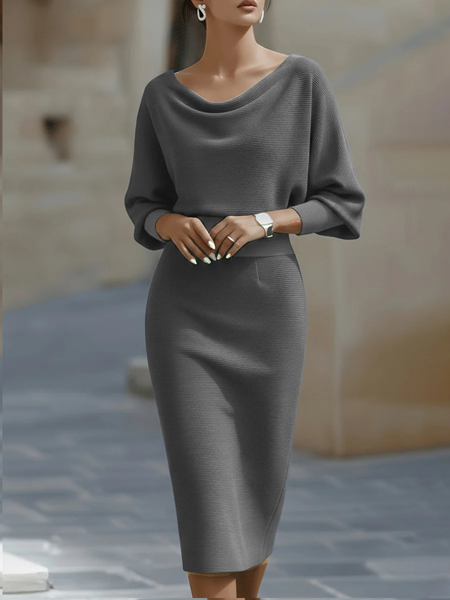 Chicbloom White Draped Midi Dress - Batwing Sleeve Bodycon Fit