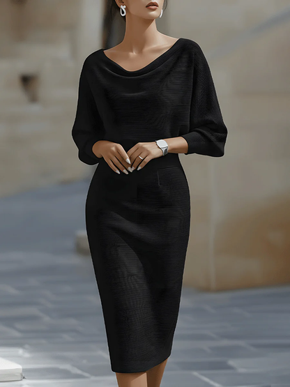 Chicbloom White Draped Midi Dress - Batwing Sleeve Bodycon Fit